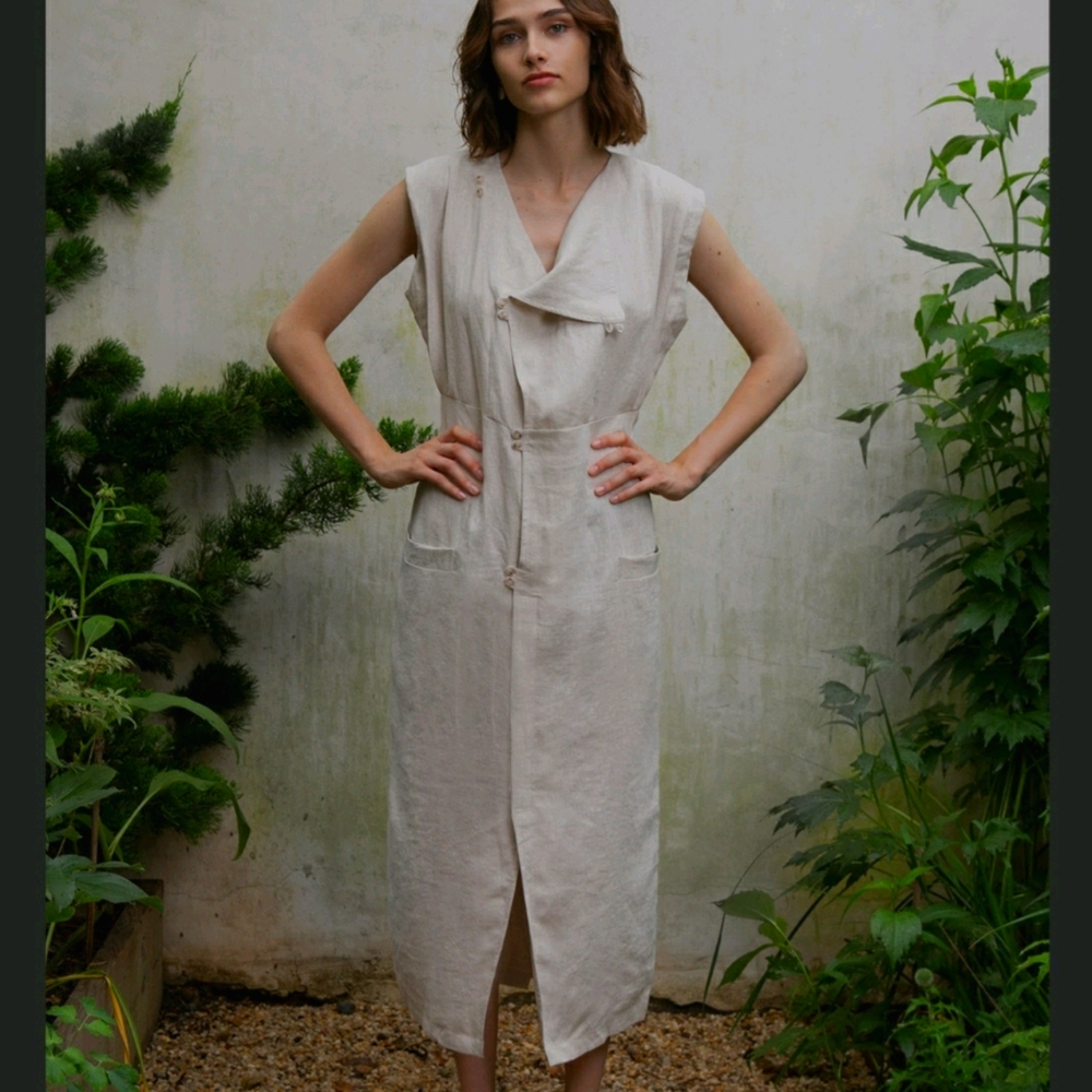 ISO Pixie Market Beige Linen Shirt Dress